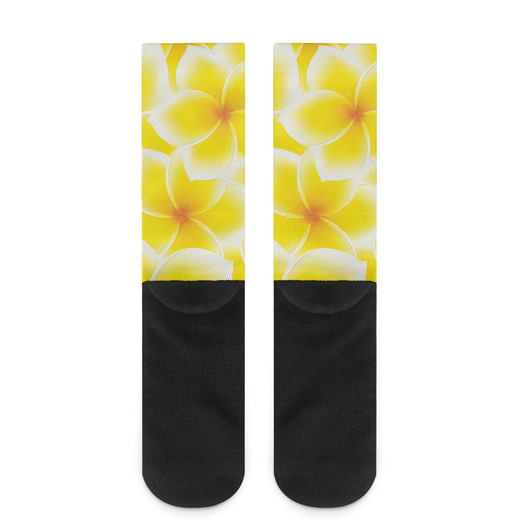 Yellow Frangipani Pattern Print Crew Socks