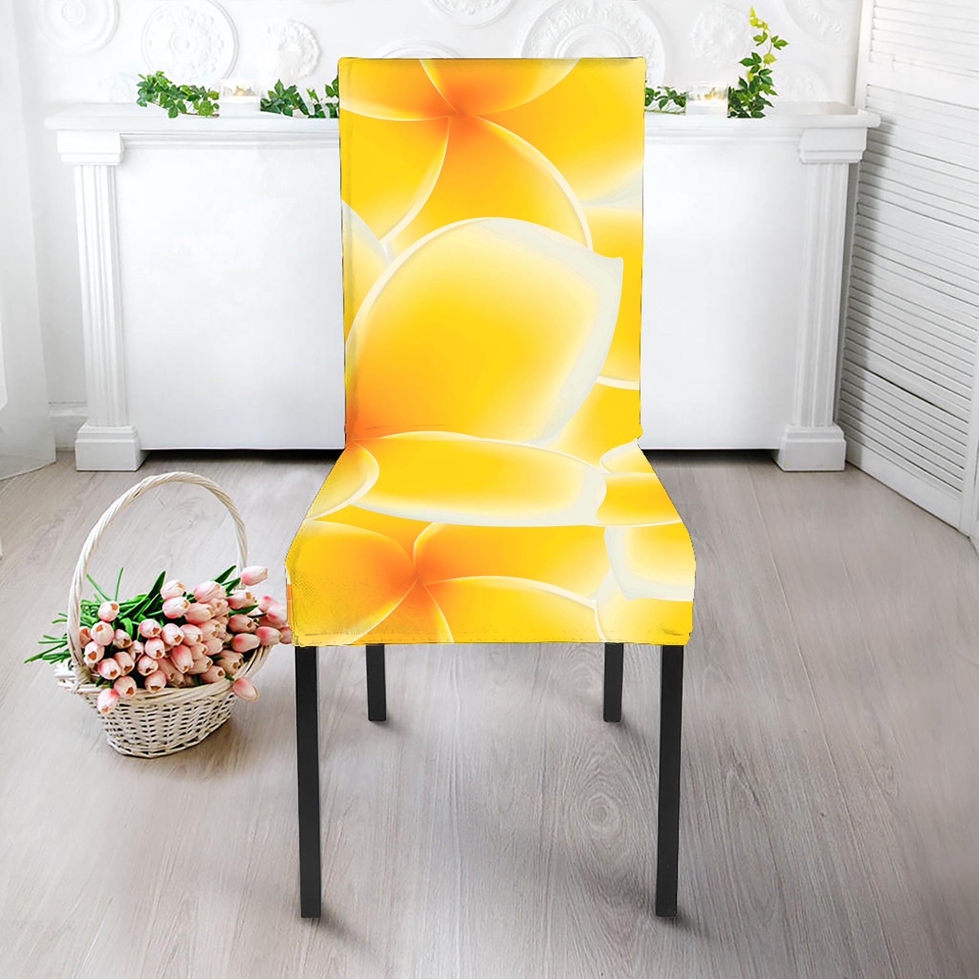 Yellow Frangipani Pattern Print Dining Chair Slipcover