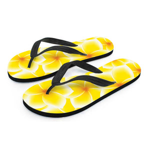 Yellow Frangipani Pattern Print Flip Flops