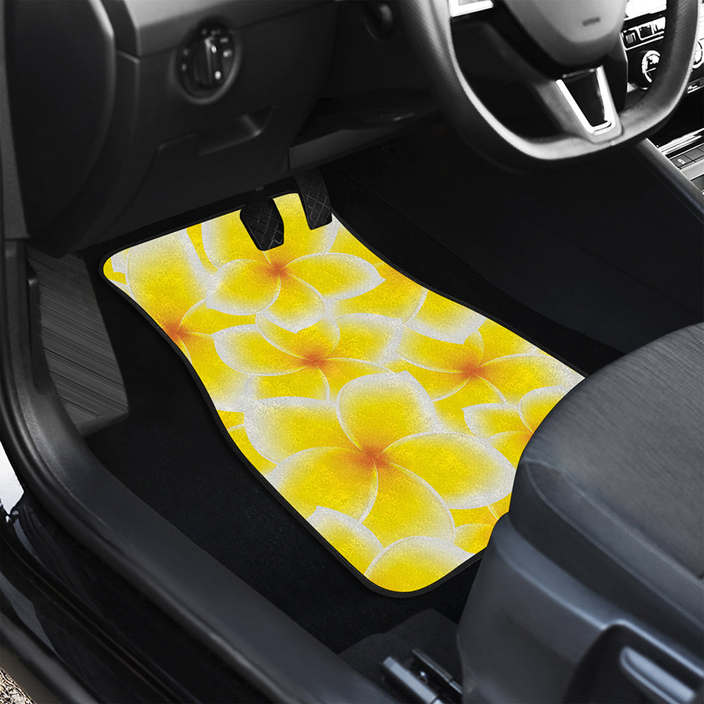 Yellow Frangipani Pattern Print Front and Back Car Floor Mats