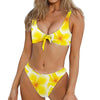 Yellow Frangipani Pattern Print Front Bow Tie Bikini