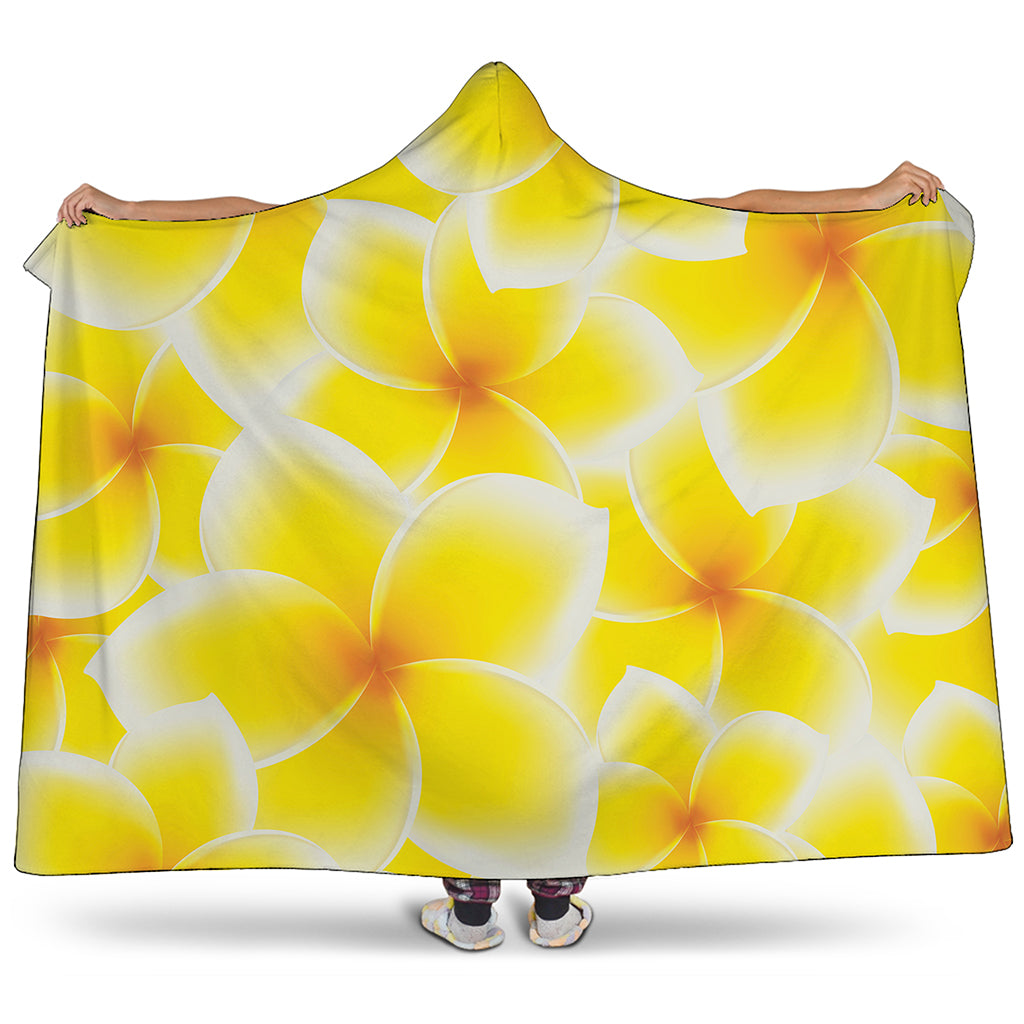 Yellow Frangipani Pattern Print Hooded Blanket