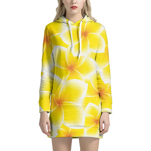 Yellow Frangipani Pattern Print Hoodie Dress