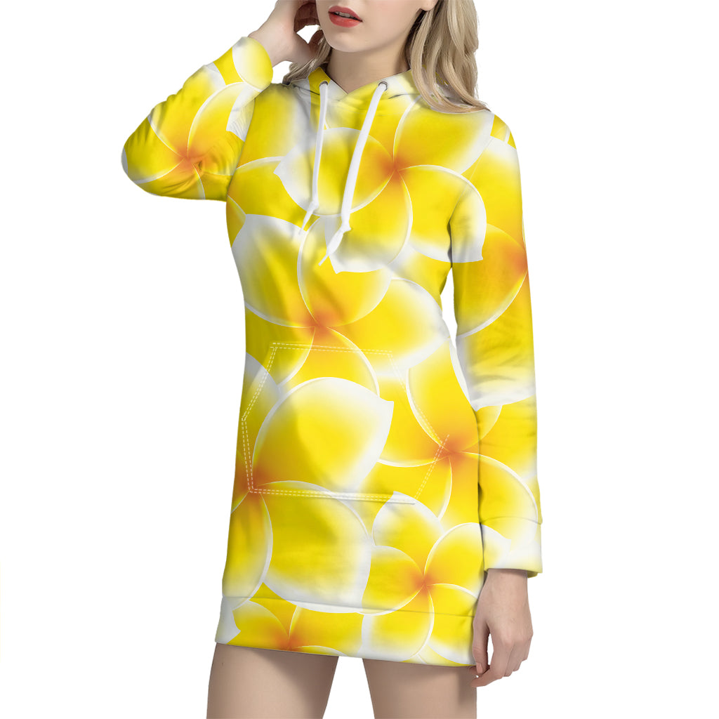 Yellow Frangipani Pattern Print Hoodie Dress