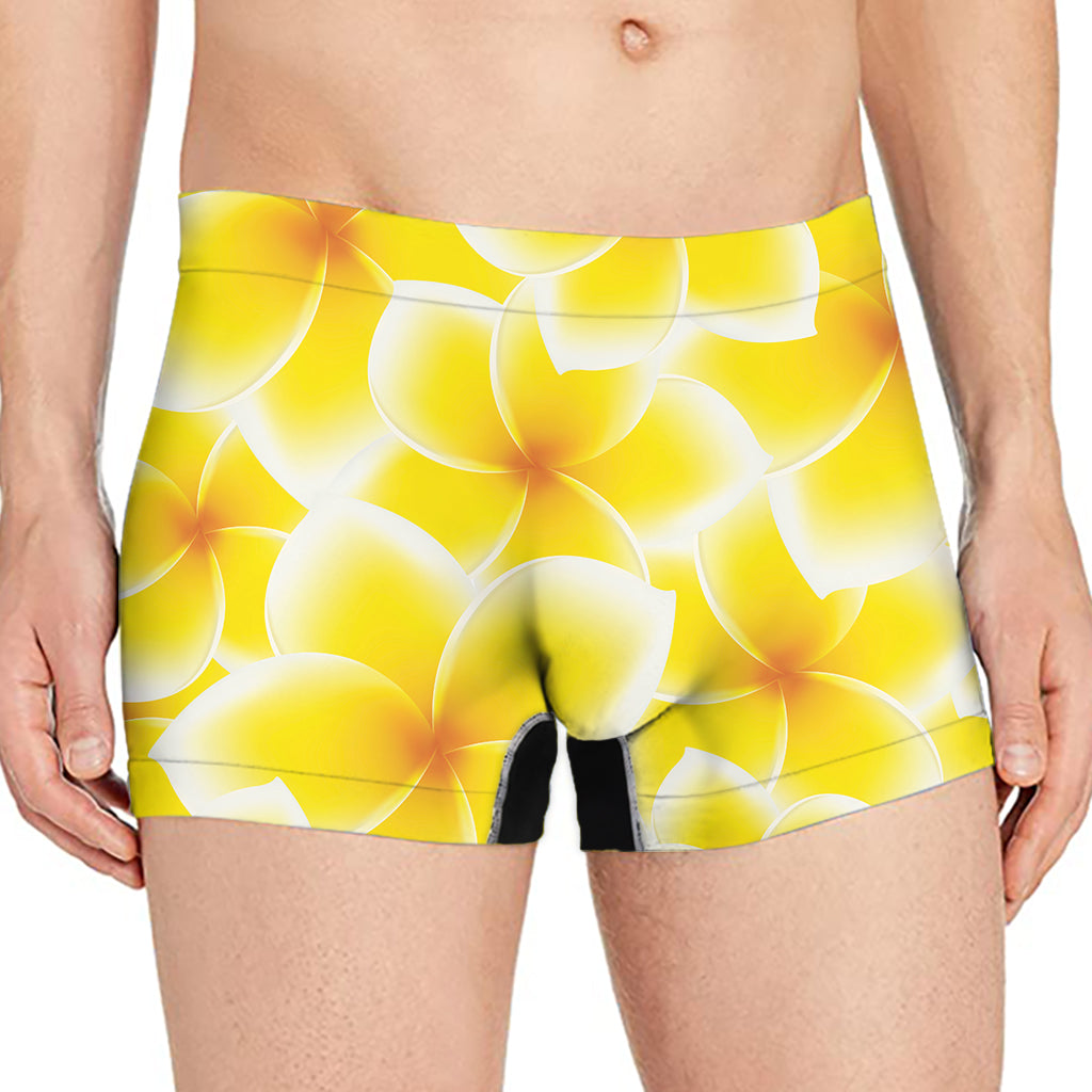 Yellow Frangipani Pattern Print Men's Boxer Briefs