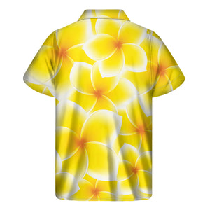 Yellow Frangipani Pattern Print Men's Short Sleeve Shirt