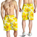 Yellow Frangipani Pattern Print Men's Shorts