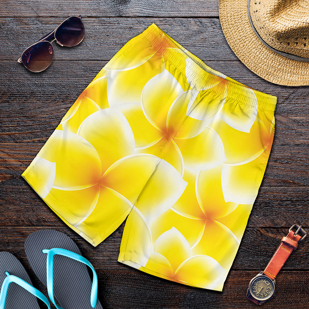 Yellow Frangipani Pattern Print Men's Shorts