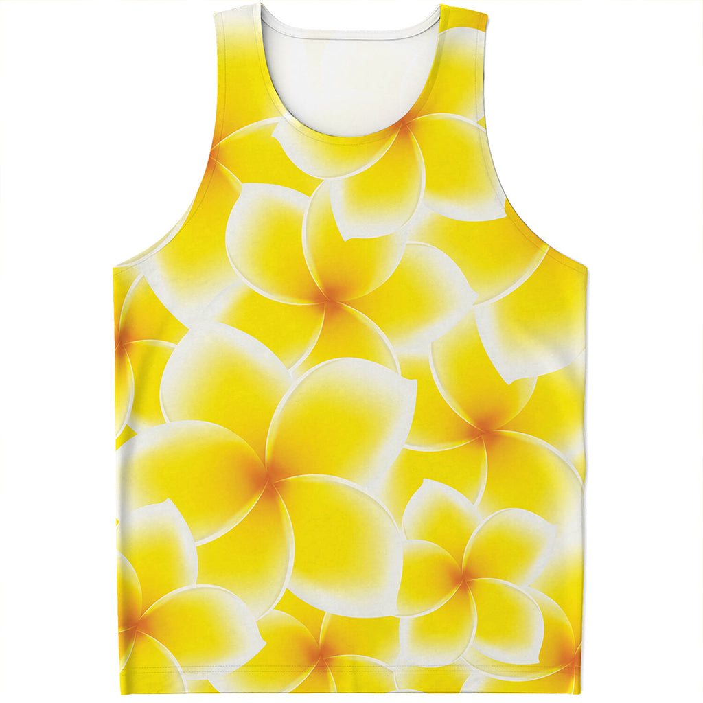 Yellow Frangipani Pattern Print Men's Tank Top