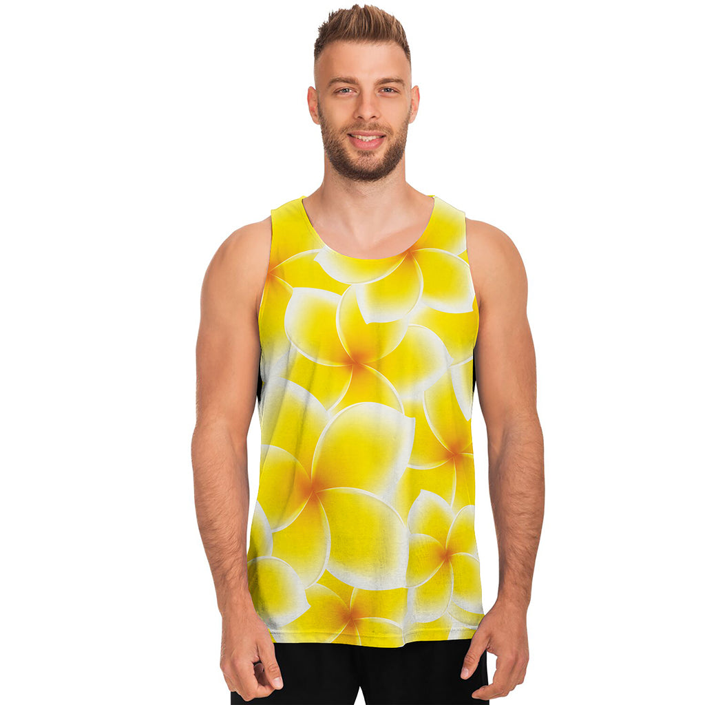 Yellow Frangipani Pattern Print Men's Tank Top