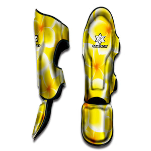 Yellow Frangipani Pattern Print Muay Thai Shin Guard