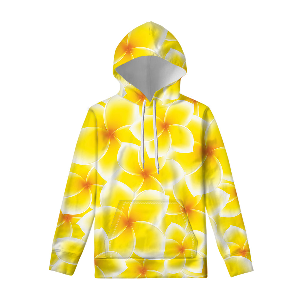 Yellow Frangipani Pattern Print Pullover Hoodie