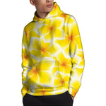 Yellow Frangipani Pattern Print Pullover Hoodie