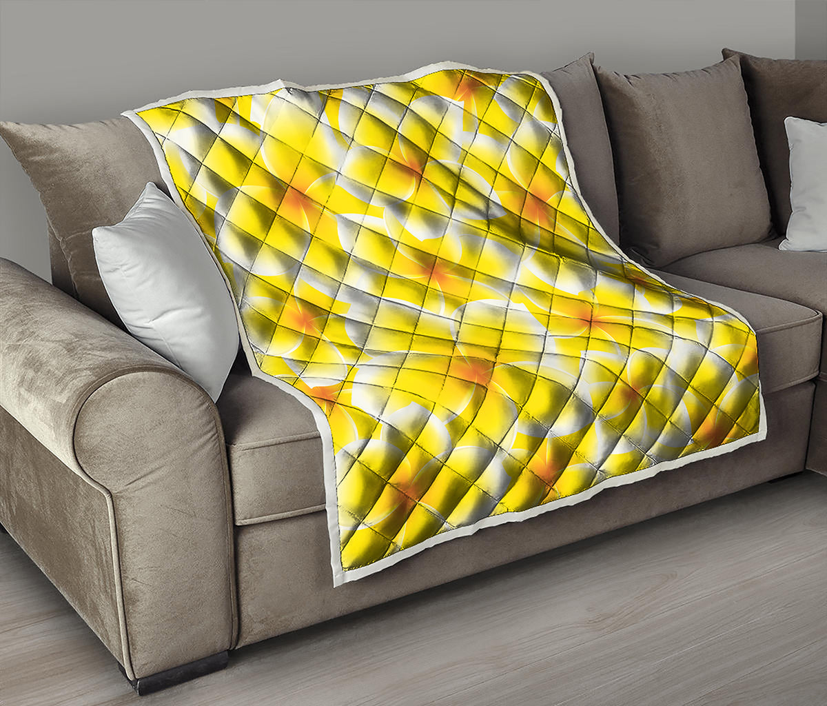Yellow Frangipani Pattern Print Quilt