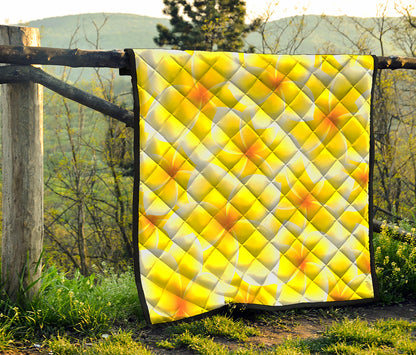 Yellow Frangipani Pattern Print Quilt