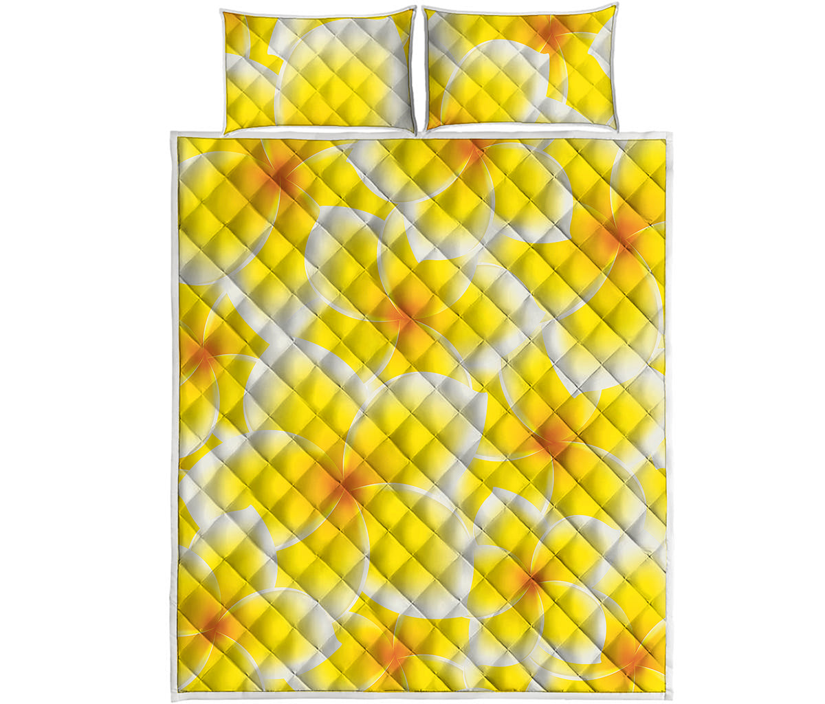Yellow Frangipani Pattern Print Quilt Bed Set