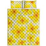 Yellow Frangipani Pattern Print Quilt Bed Set