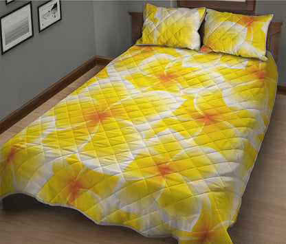 Yellow Frangipani Pattern Print Quilt Bed Set
