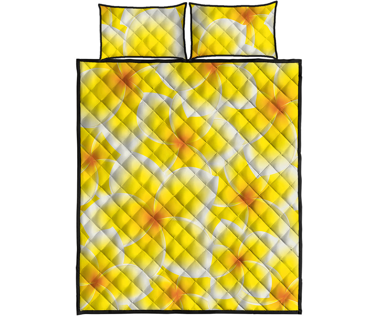 Yellow Frangipani Pattern Print Quilt Bed Set
