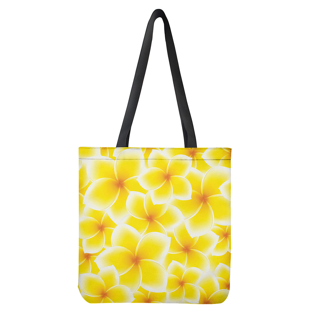 Yellow Frangipani Pattern Print Tote Bag