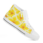 Yellow Frangipani Pattern Print White High Top Shoes