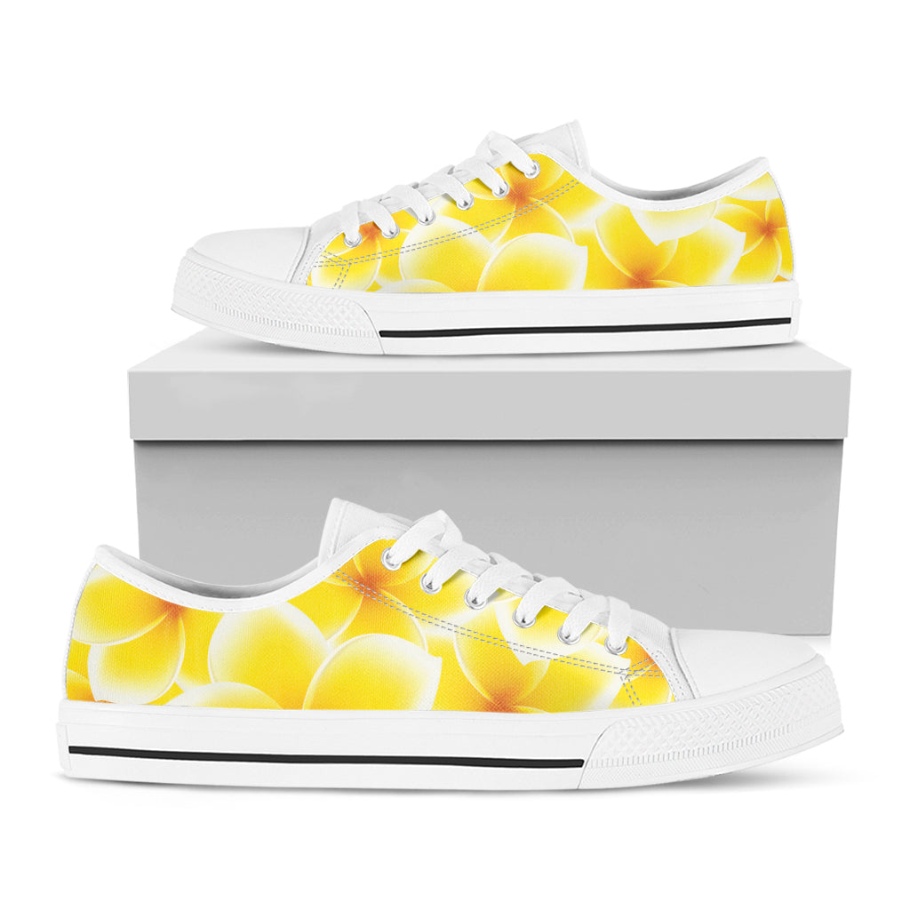 Yellow Frangipani Pattern Print White Low Top Shoes