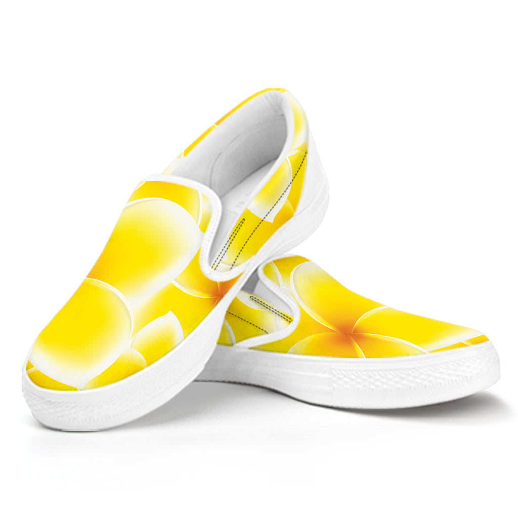 Yellow Frangipani Pattern Print White Slip On Shoes