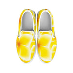 Yellow Frangipani Pattern Print White Slip On Shoes