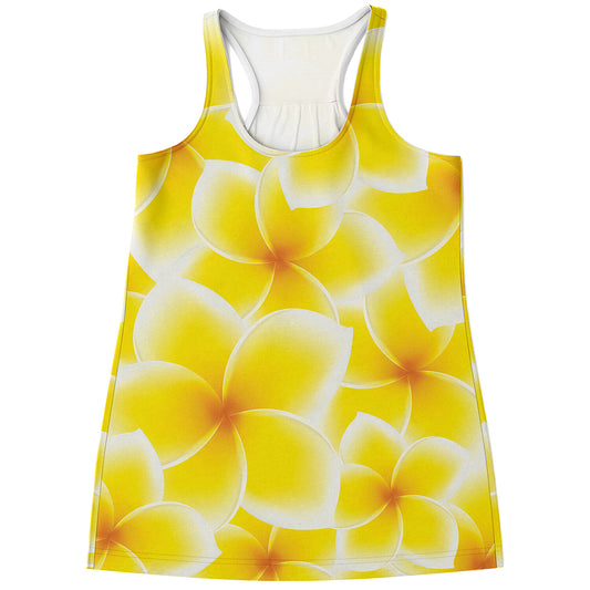 Yellow Frangipani Pattern Print Women's Racerback Tank Top