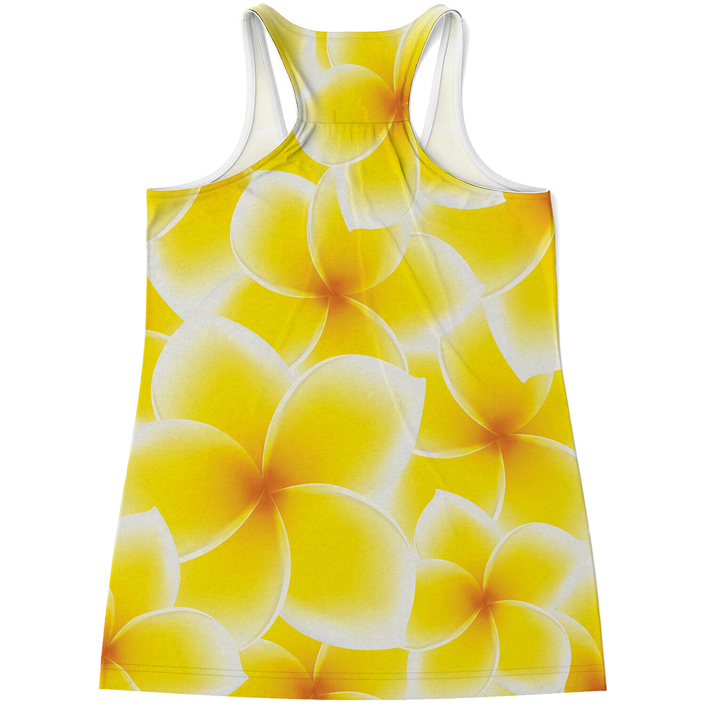 Yellow Frangipani Pattern Print Women's Racerback Tank Top