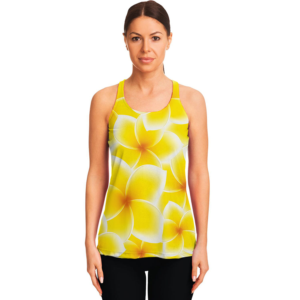 Yellow Frangipani Pattern Print Women's Racerback Tank Top