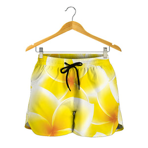 Yellow Frangipani Pattern Print Women's Shorts