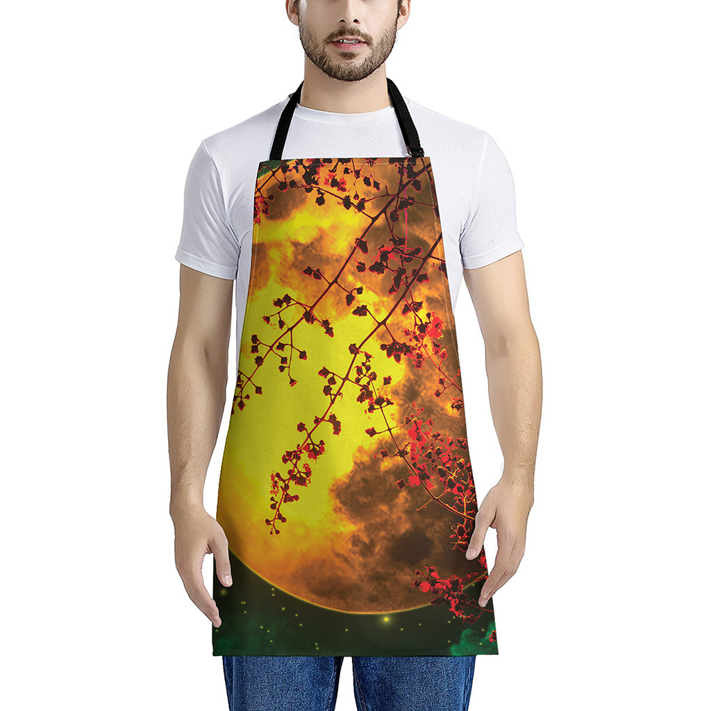 Yellow Full Moon Print Apron