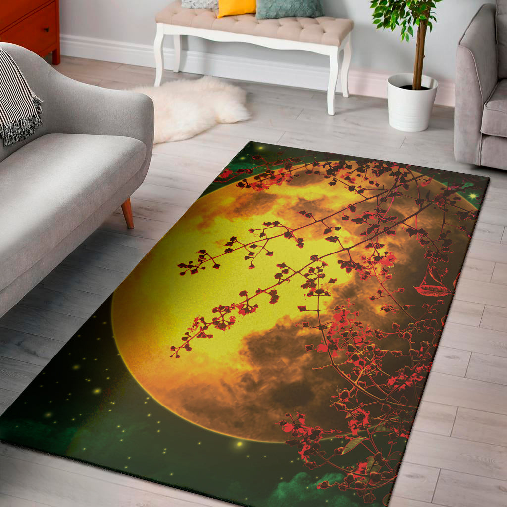 Yellow Full Moon Print Area Rug