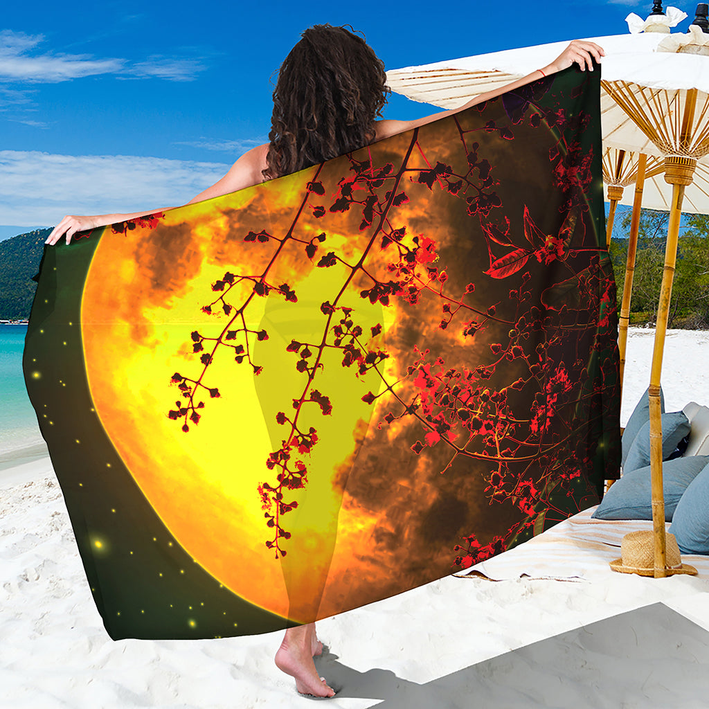 Yellow Full Moon Print Beach Sarong Wrap