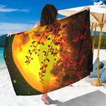 Yellow Full Moon Print Beach Sarong Wrap