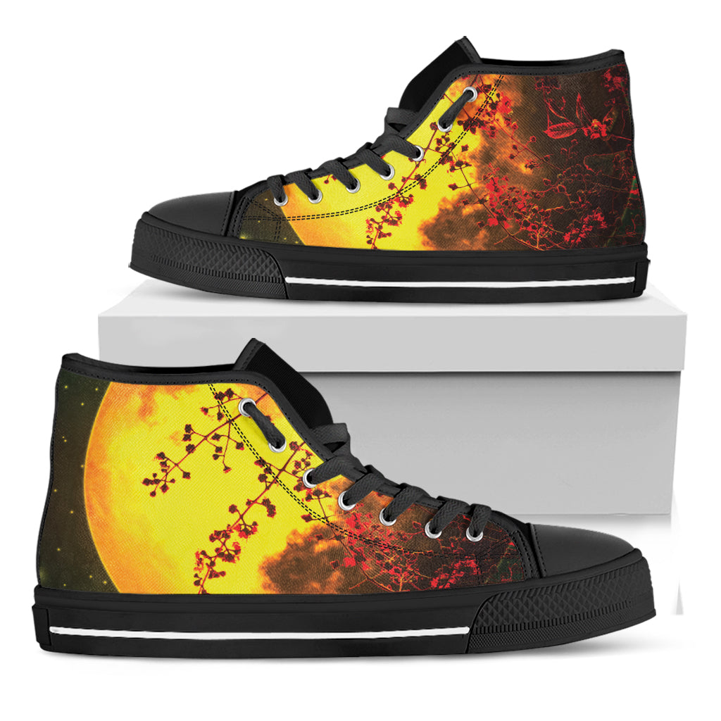 Yellow Full Moon Print Black High Top Shoes