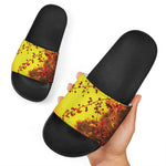Yellow Full Moon Print Black Slide Sandals