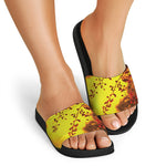 Yellow Full Moon Print Black Slide Sandals