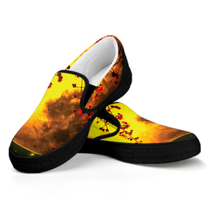 Yellow Full Moon Print Black Slip On Shoes