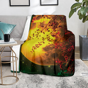 Yellow Full Moon Print Blanket