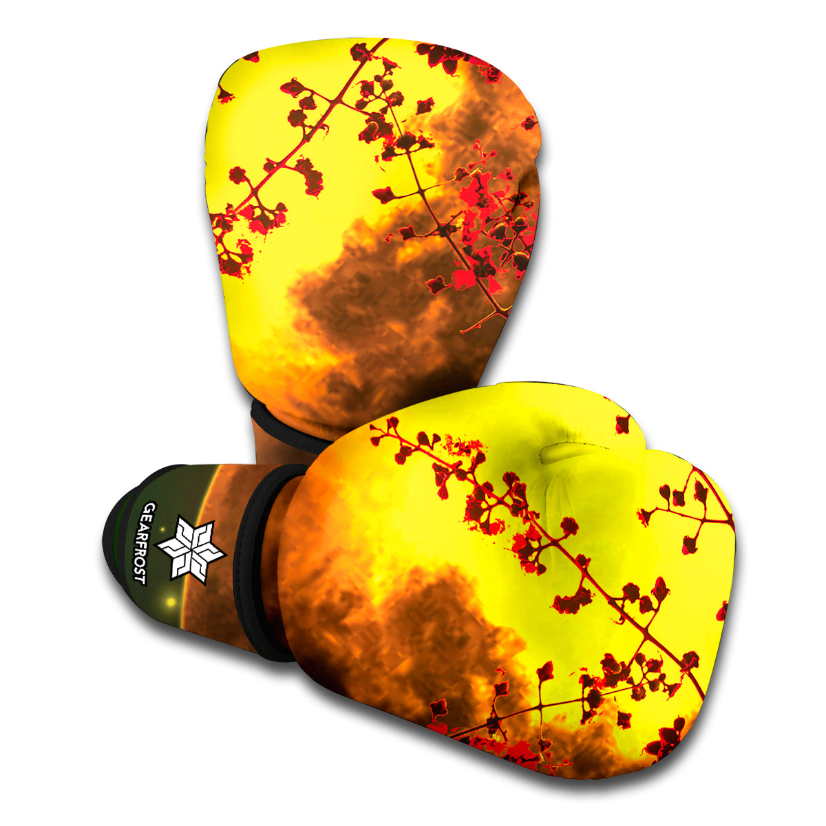 Yellow Full Moon Print Boxing Gloves