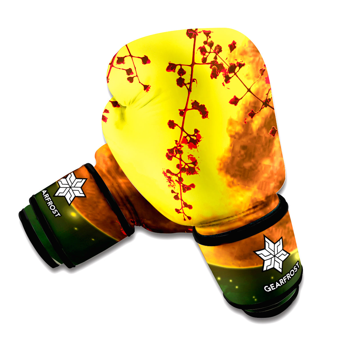 Yellow Full Moon Print Boxing Gloves