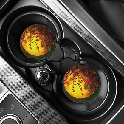 Yellow Full Moon Print Car Coasters
