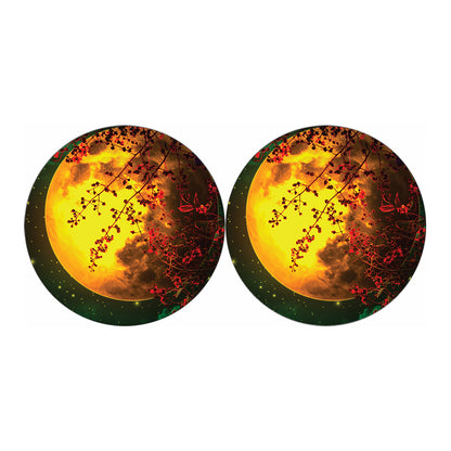 Yellow Full Moon Print Car Coasters