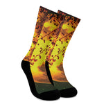 Yellow Full Moon Print Crew Socks