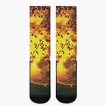 Yellow Full Moon Print Crew Socks