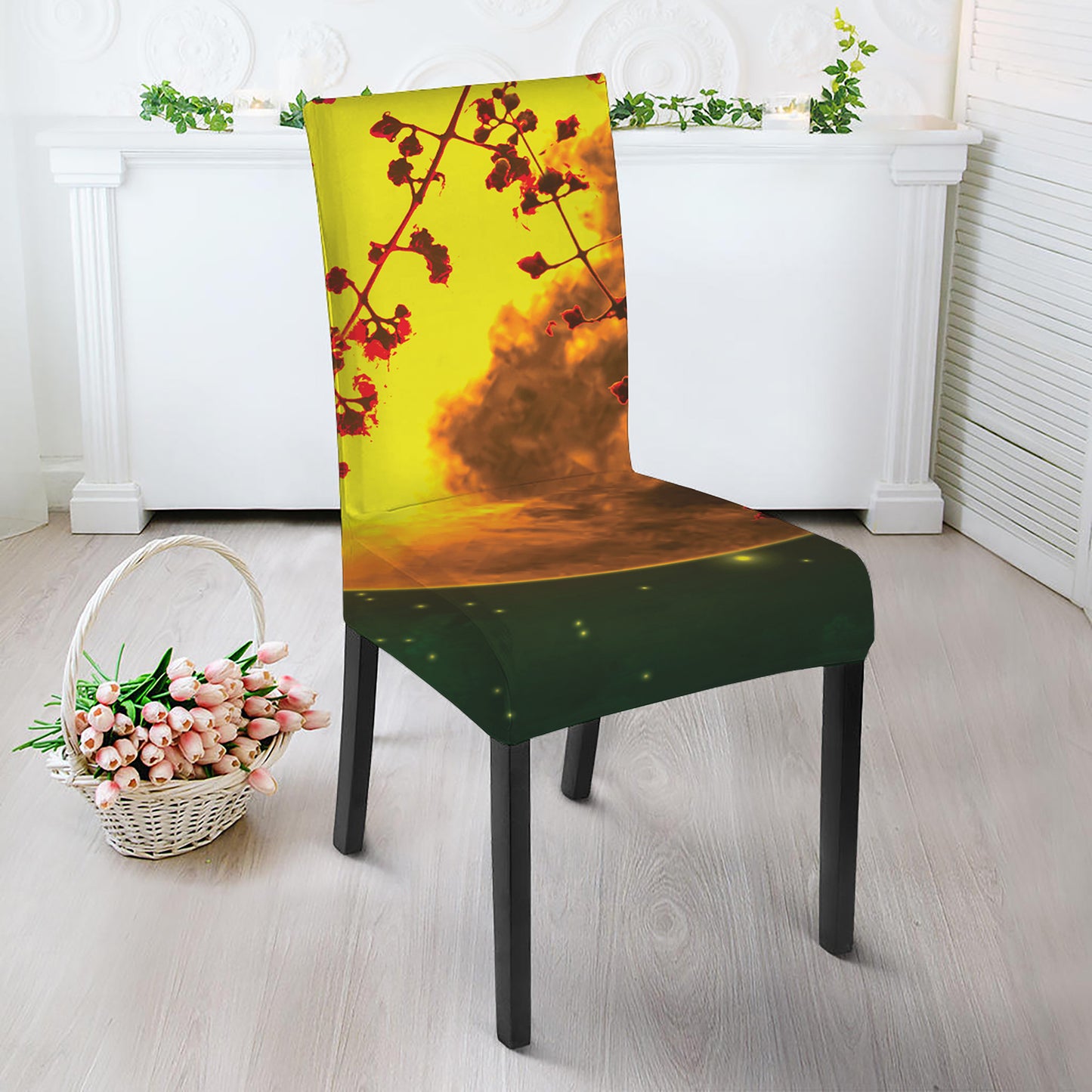Yellow Full Moon Print Dining Chair Slipcover