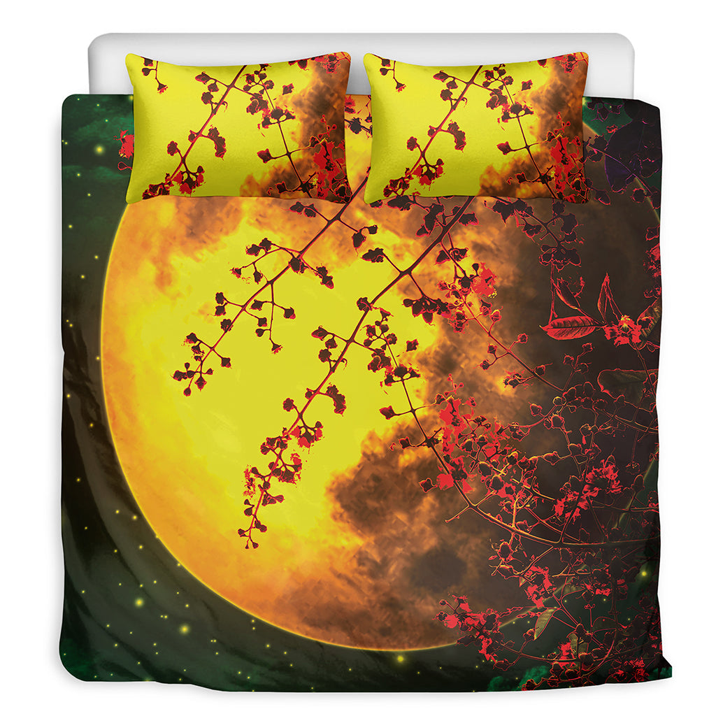 Yellow Full Moon Print Duvet Cover Bedding Set