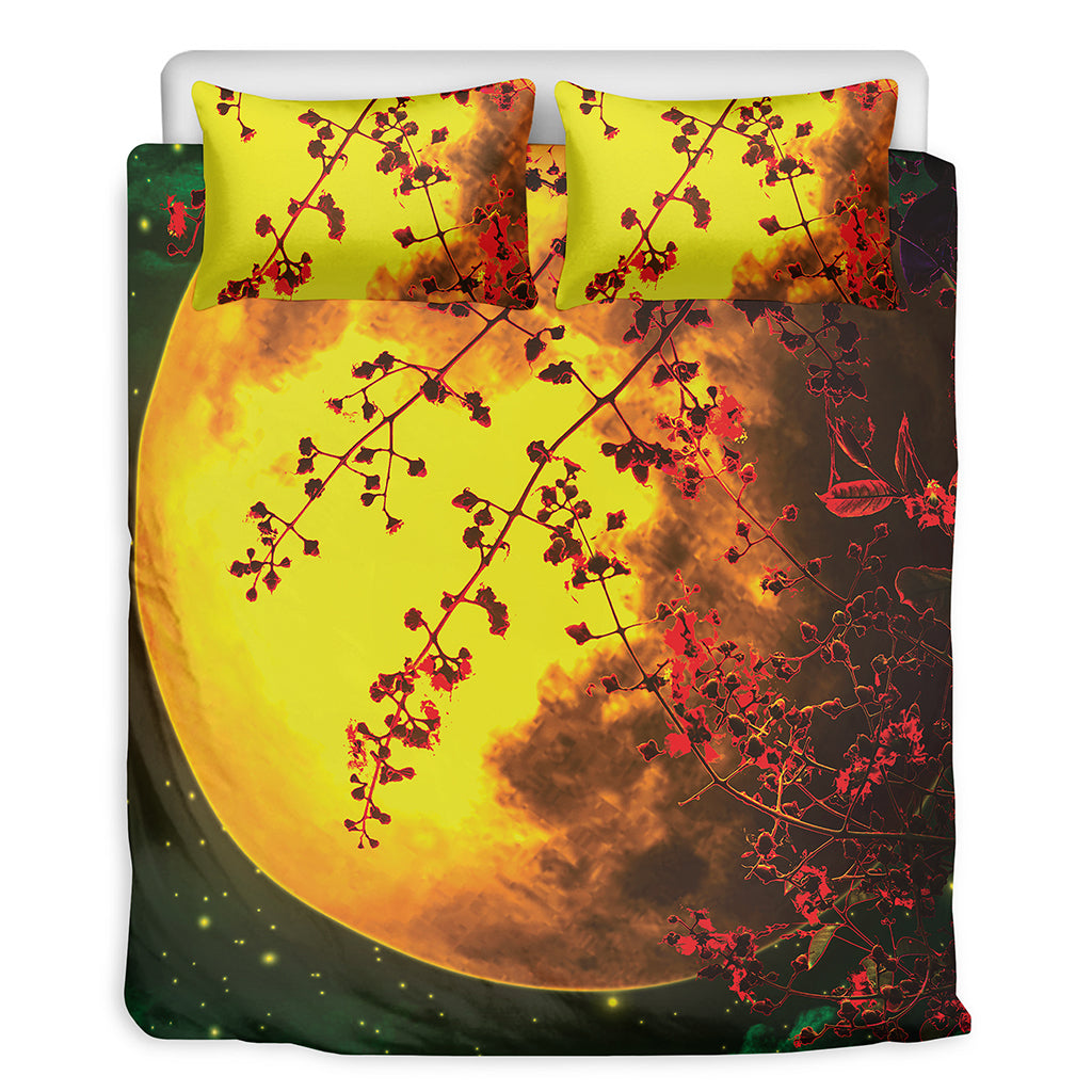 Yellow Full Moon Print Duvet Cover Bedding Set